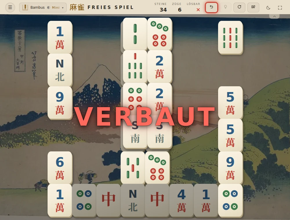 Bambus nach dem Entfernen der beiden äußeren Kreis-Sechsen mit der großen roten Warnung VERBAUT.