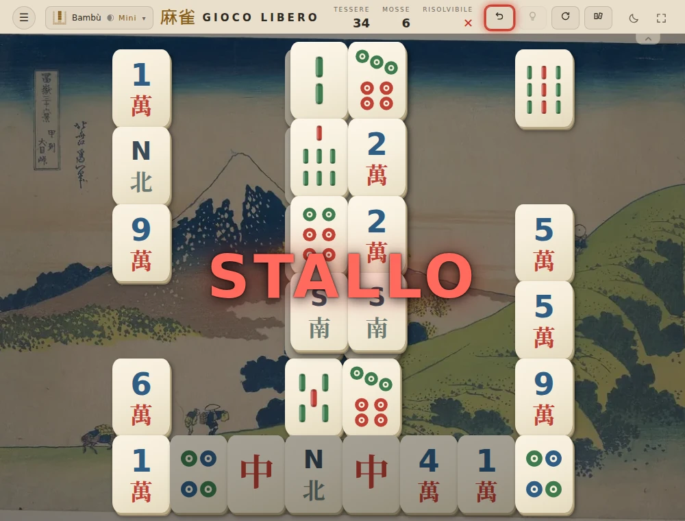 Bambù dopo la rimozione dei due Sei esterni, con il grande avviso rosso STALLO.